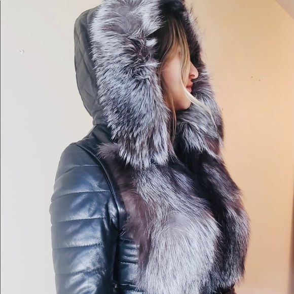 2-in-1 winter leather jacket with silver fox - Picture 4 of 16